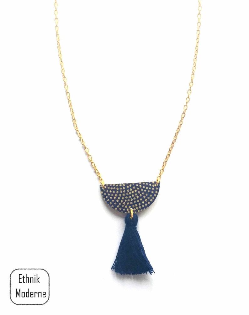 dark blue half circle paper necklace