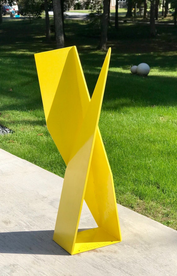 Everest Abstract Glossy Yellow Large Garden Sculpture Mid Century Modern Art