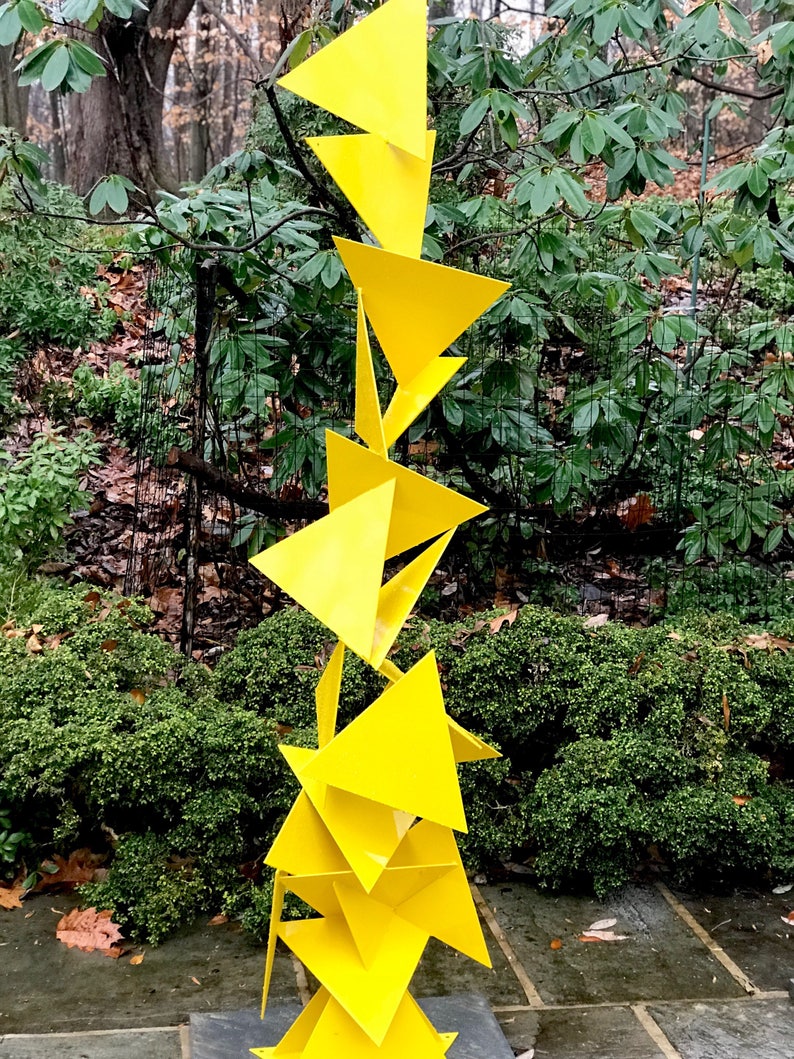 Trougao, Abstract Garden Sculpture in Yellow Color, Yellow Art, Outdoor Art, Modern, Christmas gift image 1