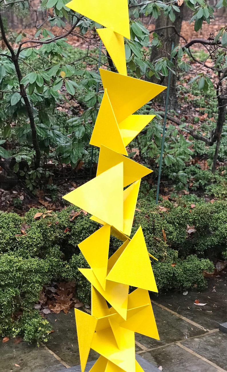 Trougao, Abstract Garden Sculpture in Yellow Color, Yellow Art, Outdoor Art, Modern, Christmas gift image 2
