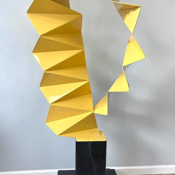 Abstract Modern Stainless Steel Sculpture, Yellow Outdoor Art
