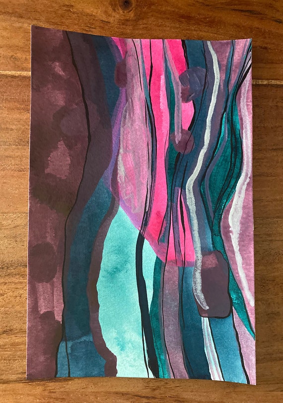 Abstract Line Painting India Ink Watercolor Sky Blue Etsy