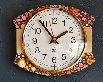 Vintage silent wall pendulum clock 70s "Japy electric flowers"