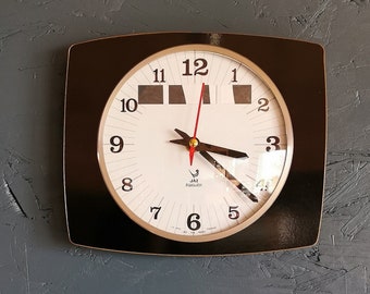 Vintage formica clock rectangular silent wall pendulum "Jaz black"