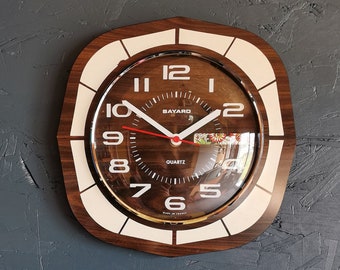 Reloj de formica vintage péndulo de pared silencioso cuadrado "Bayard madera blanca"