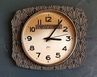 Vintage rectangular silent wall clock "Japy anthracite gold"