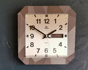 Vintage square silent wall clock "Vedette silver gray"