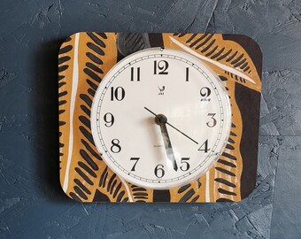 Silent vintage rectangular wall clock "Jaz ochre gris"