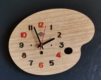 Reloj de formica vintage paleta de pintor de péndulo de pared silenciosa "Jura bois"