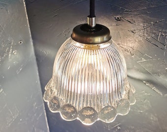 Vintage hanging lamp from the 60s transparent glass flower