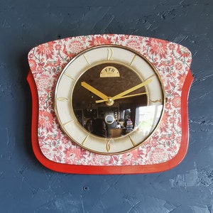 Vintage formica clock silent wall pendulum FFR Morbier red black image 1