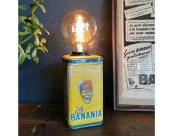 Vintage lamp living room office bedside yellow blue metal "Banania Café"