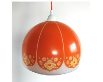 Vintage 70s opaline pendant lamp "Orange flowers"