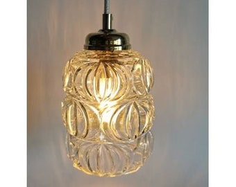 Vintage pendant lamp, 60s, transparent glass, chiselled, glitter