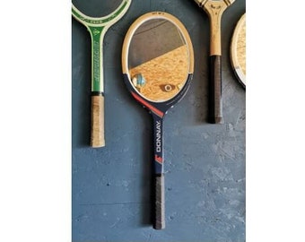 Oval wood wall mirror vintage tennis racket "Donnay blue red"