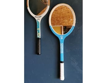 Vintage oval wooden tennis racket wall mirror "Gerco Master blue"