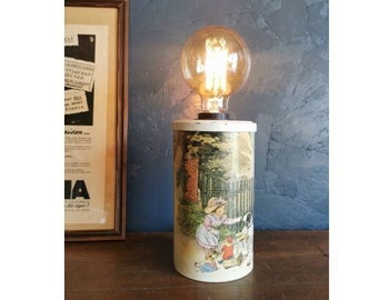 Vintage lamp living room office round metal bedside "The little girl with the dog"