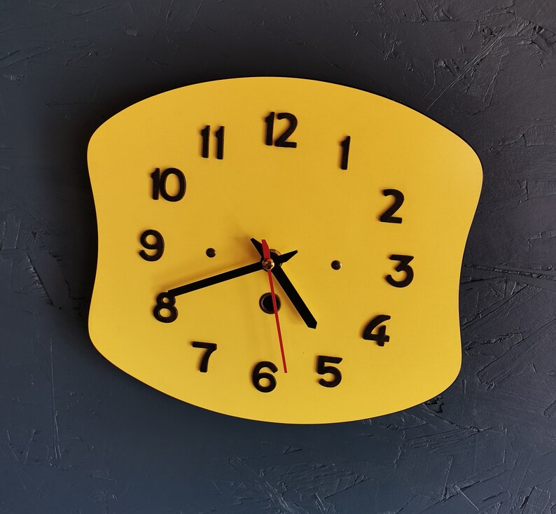 Vintage formica clock silent wall pendulum 60s Yellow image 6