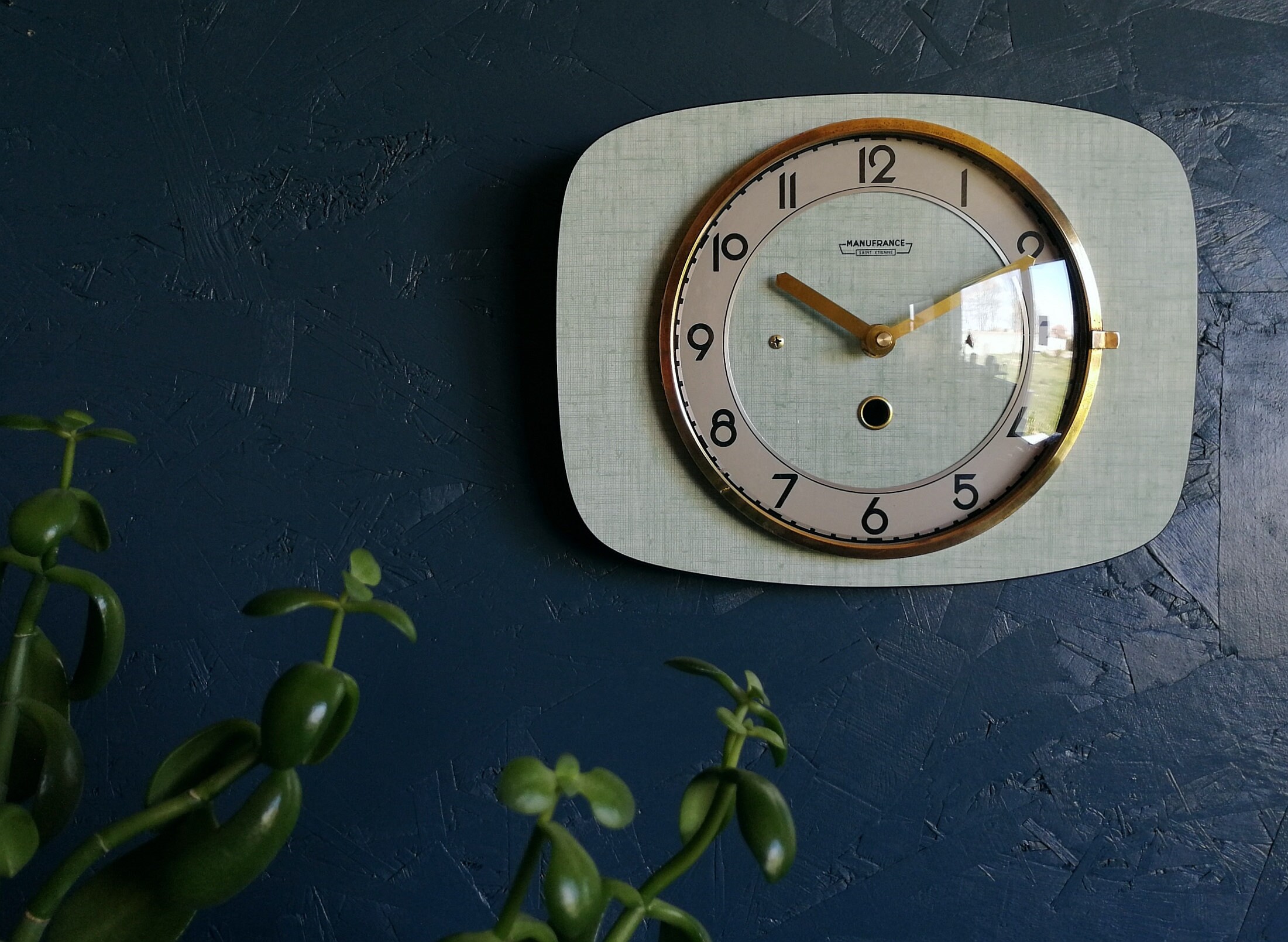 Horloge Formica Vintage Pendule Murale Silencieuse Rectangulaire Manufrance Vert