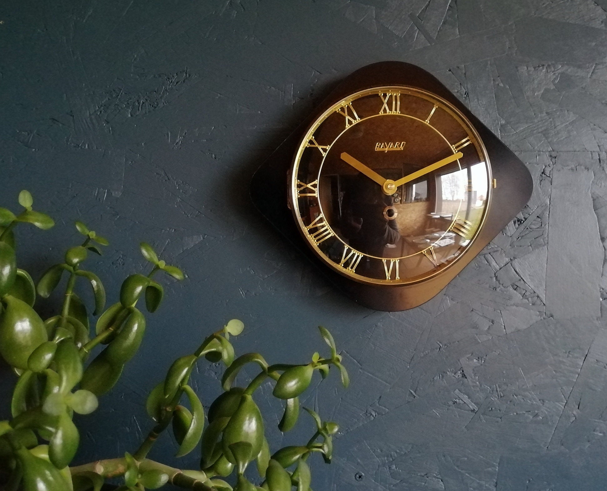 Horloge Formica Vintage Pendule Murale Silencieuse Bayard Noir