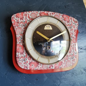 Vintage formica clock silent wall pendulum FFR Morbier red black image 2