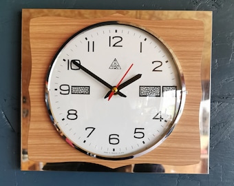 Reloj de formica vintage péndulo de pared silencioso rectangular "DAM madera plateada"