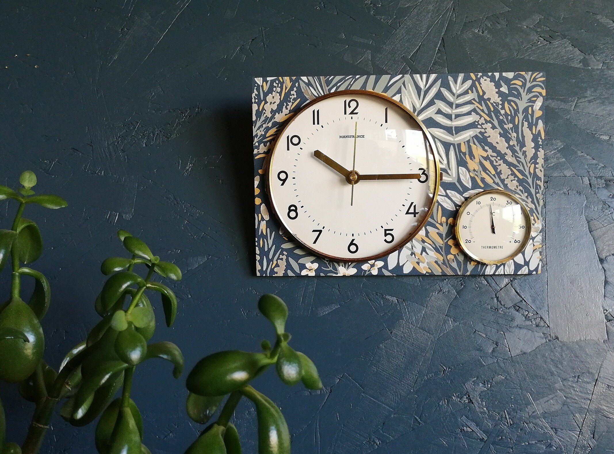 Horloge Vintage Pendule Murale Silencieuse Rectangulaire Thermomètre Manufrance