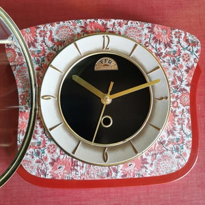 Vintage formica clock silent wall pendulum FFR Morbier red black image 9