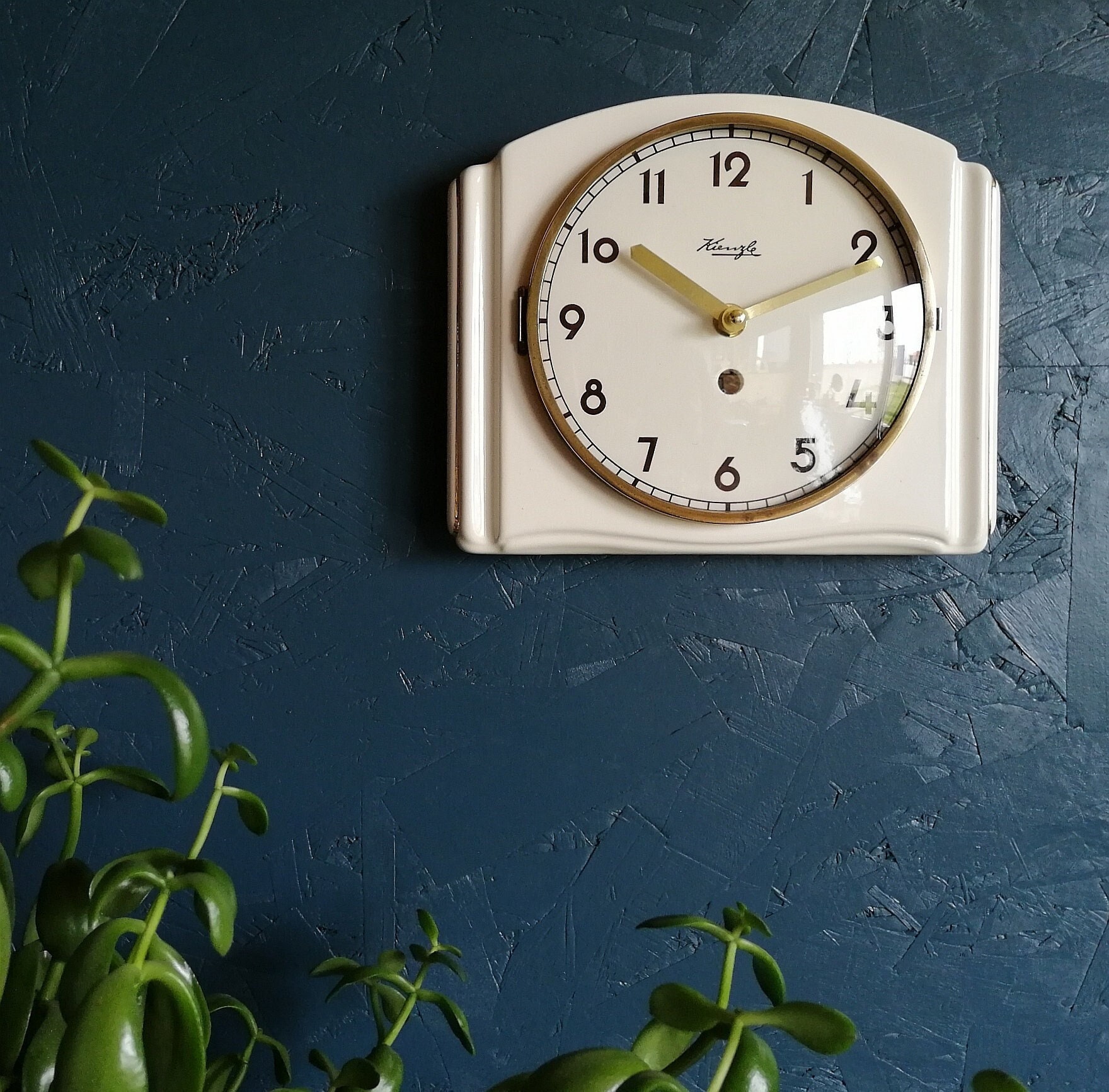 Horloge Céramique Vintage Pendule Murale Silencieuse Kienzle Blanc Doré