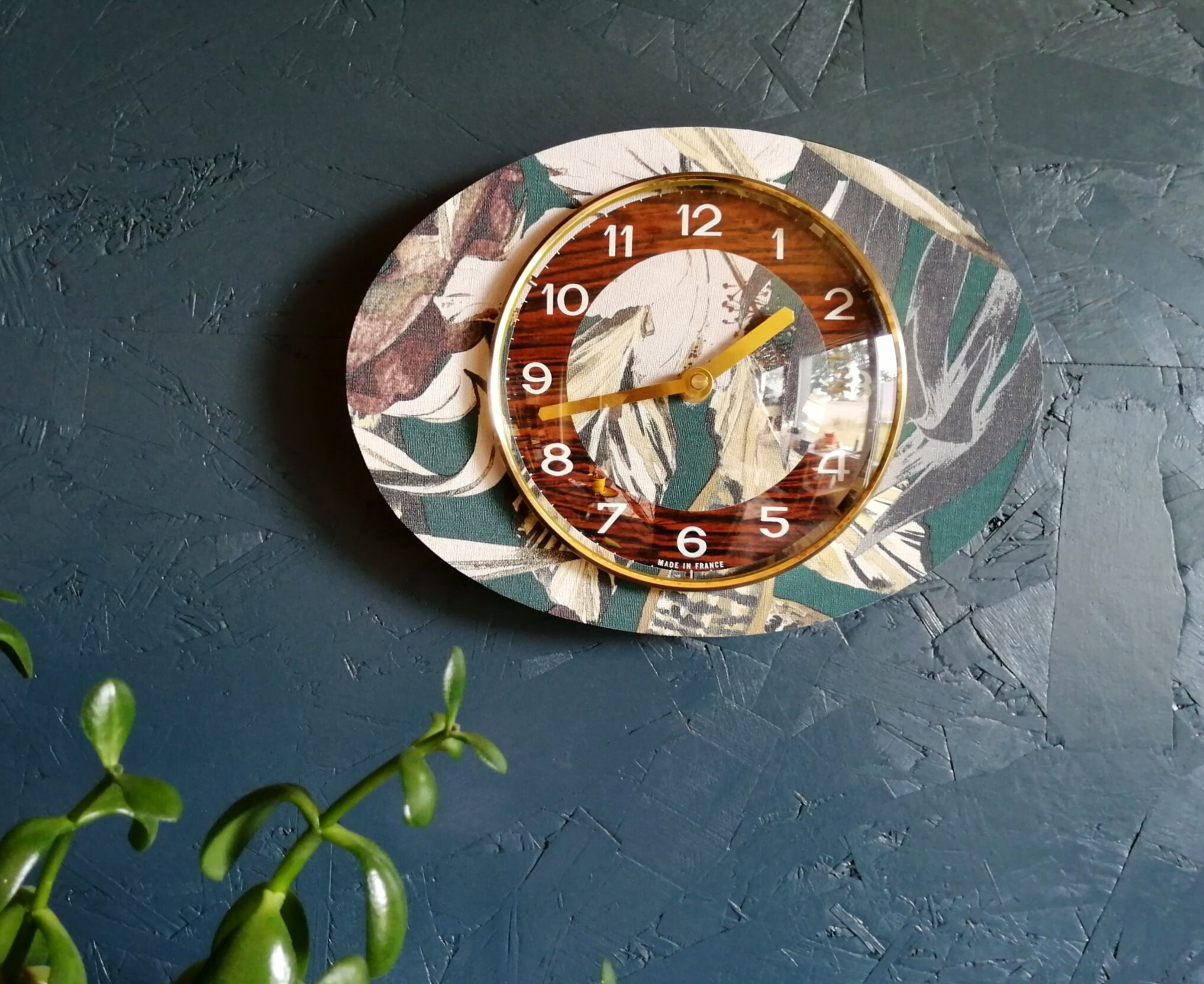 Horloge Vintage Pendule Murale Silencieuse Ovale Végétal