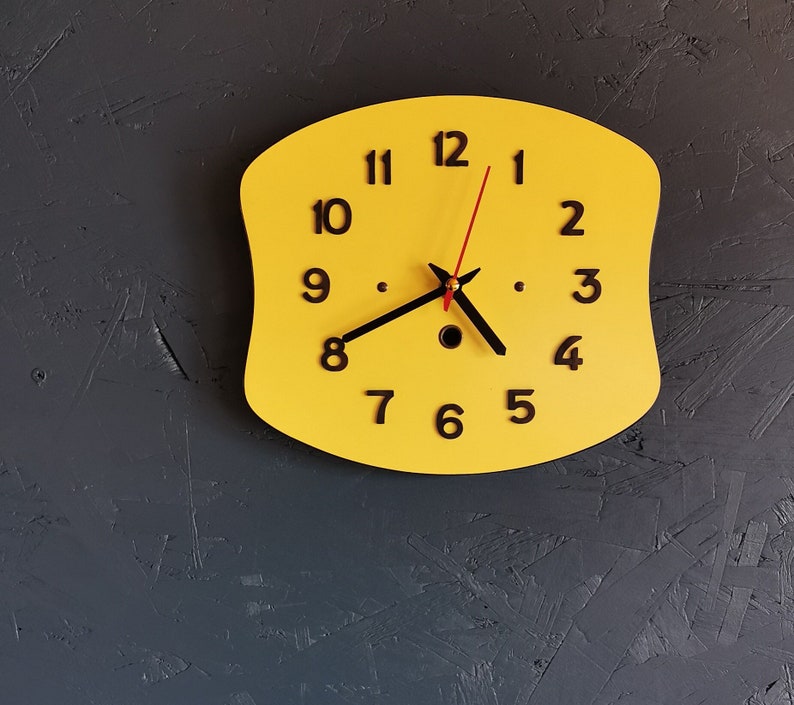 Vintage formica clock silent wall pendulum 60s Yellow image 1