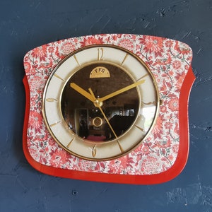 Vintage formica clock silent wall pendulum FFR Morbier red black image 3