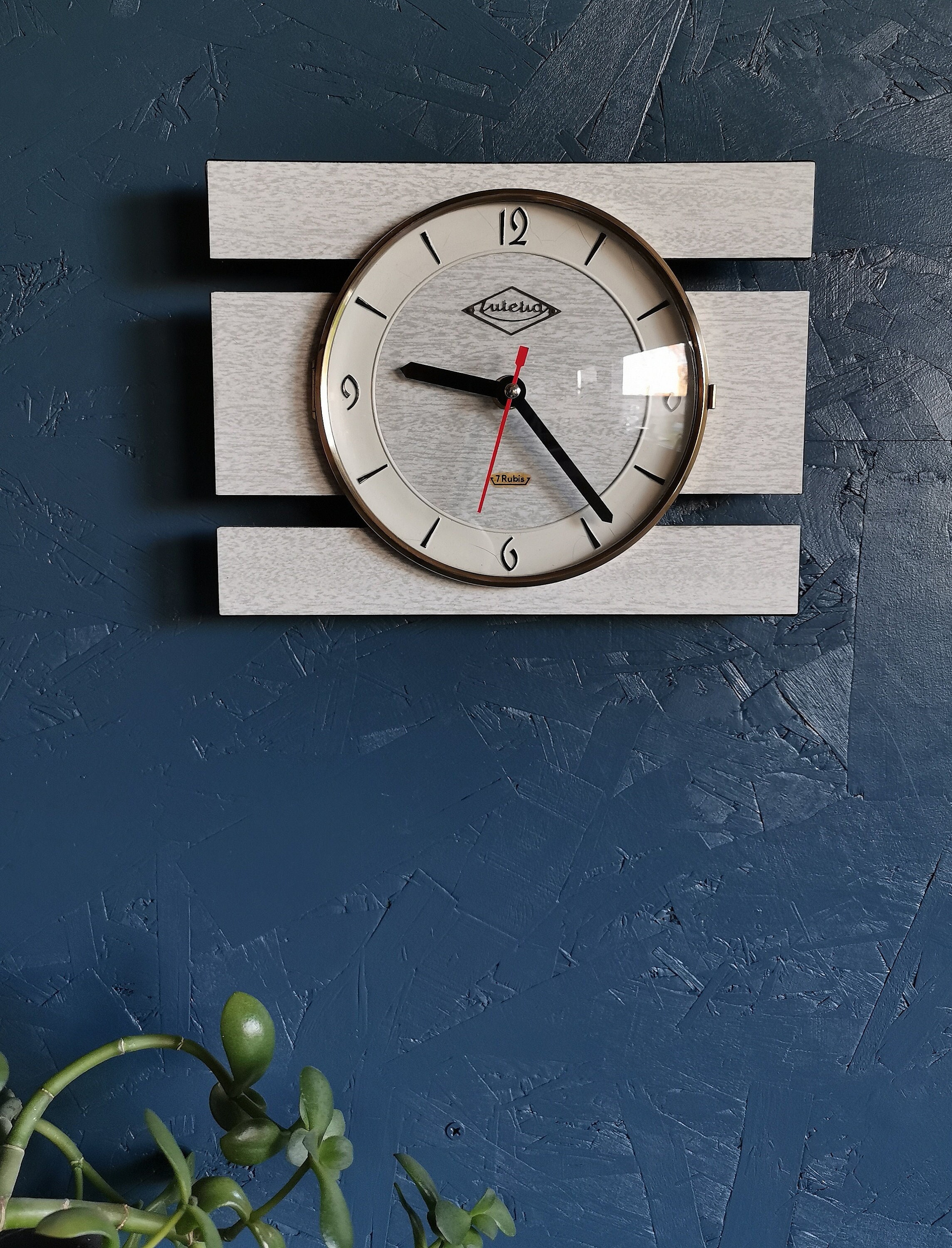 Reloj de formica vintage pendulo de pared silencioso rectangular Lutetia gris Etsy Espana