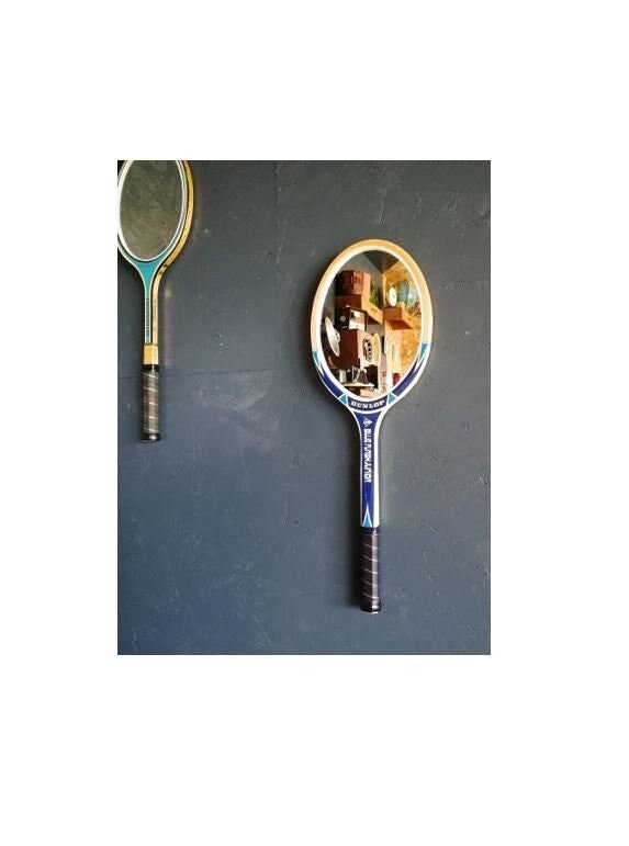 Miroir Mural Ovale Bois Raquette Tennis Vintage Dunlop Bleu