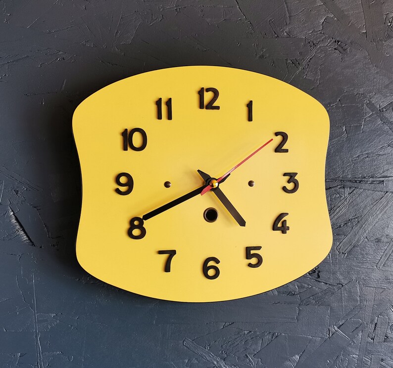 Vintage formica clock silent wall pendulum 60s Yellow image 2