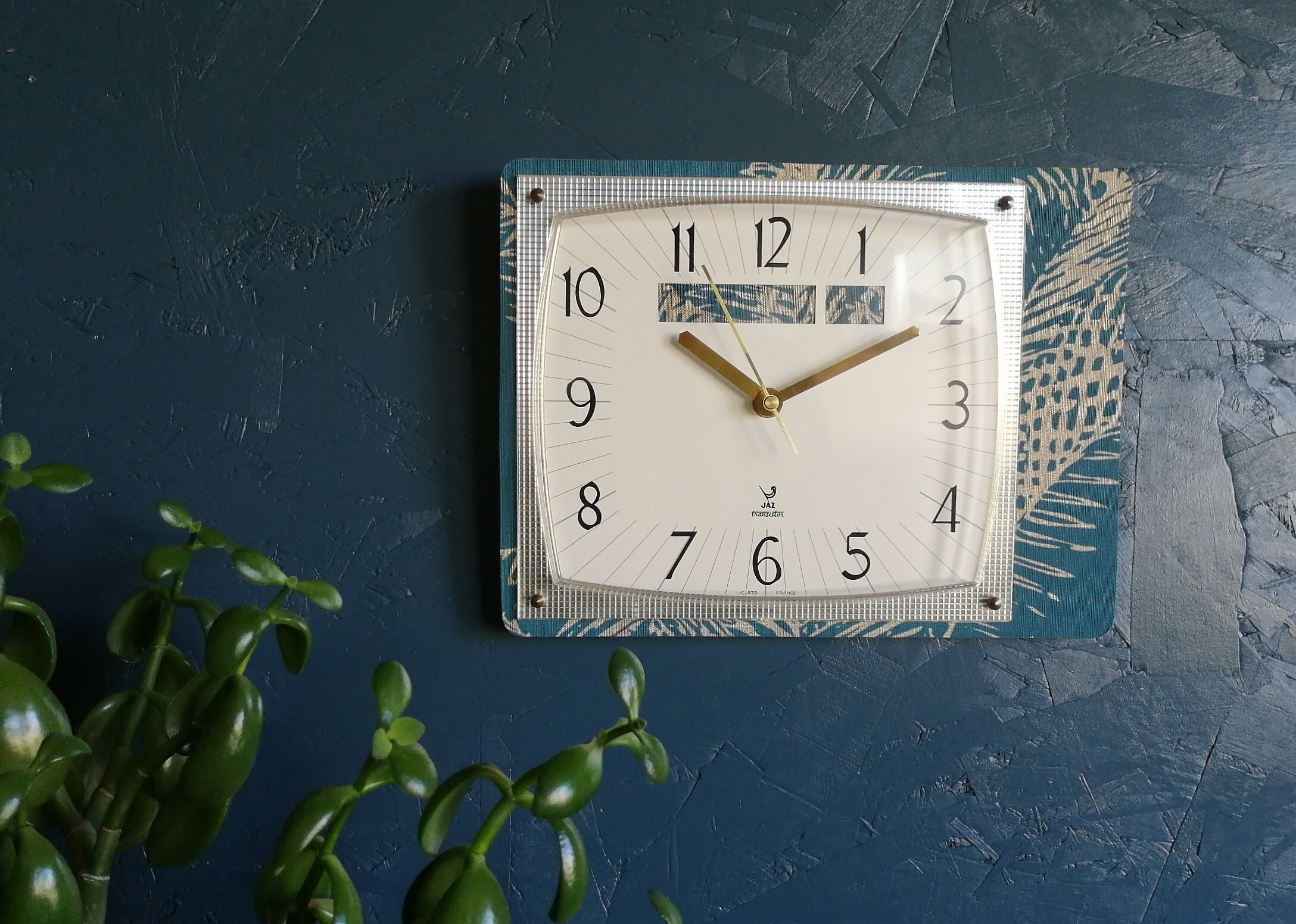 Horloge Vintage Pendule Murale Silencieuse Rectangulaire Jaz Vert Doré