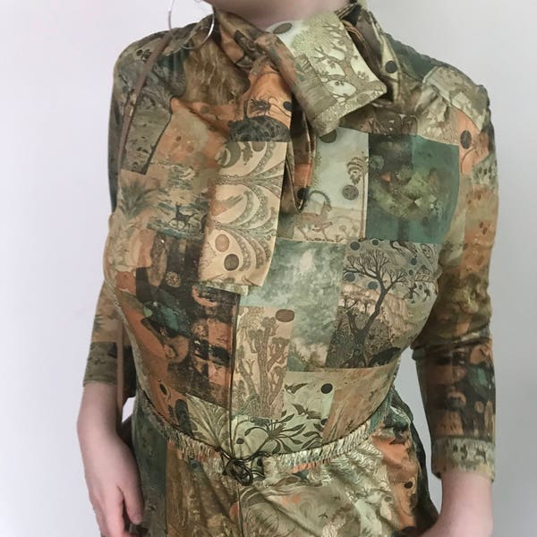 Vintage Patterned Jumsuit with Matching Belt