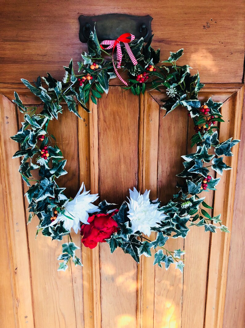 Corona de Navidad: Hiedra Acebo Flores | Etsy