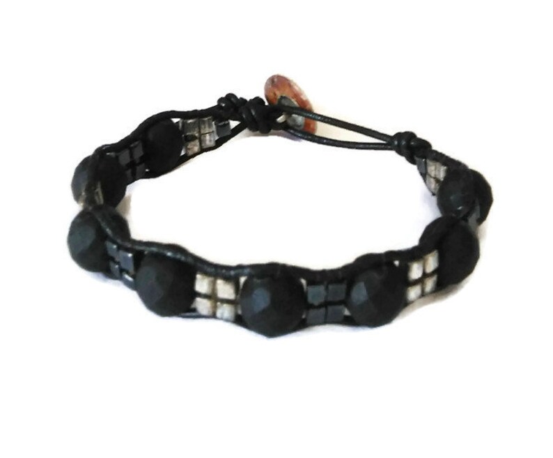 Beaded Bracelet Black Bead Bracelet Faceted Bead Bracelet Etsy