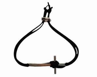 Silver Cross Bracelet: Faux Suede Adjustable Cord