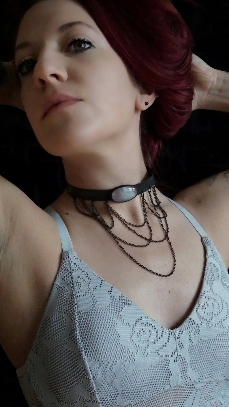 Blackened Copper Collar Moonstone Ophelia Metal Collar Dendritic Agate