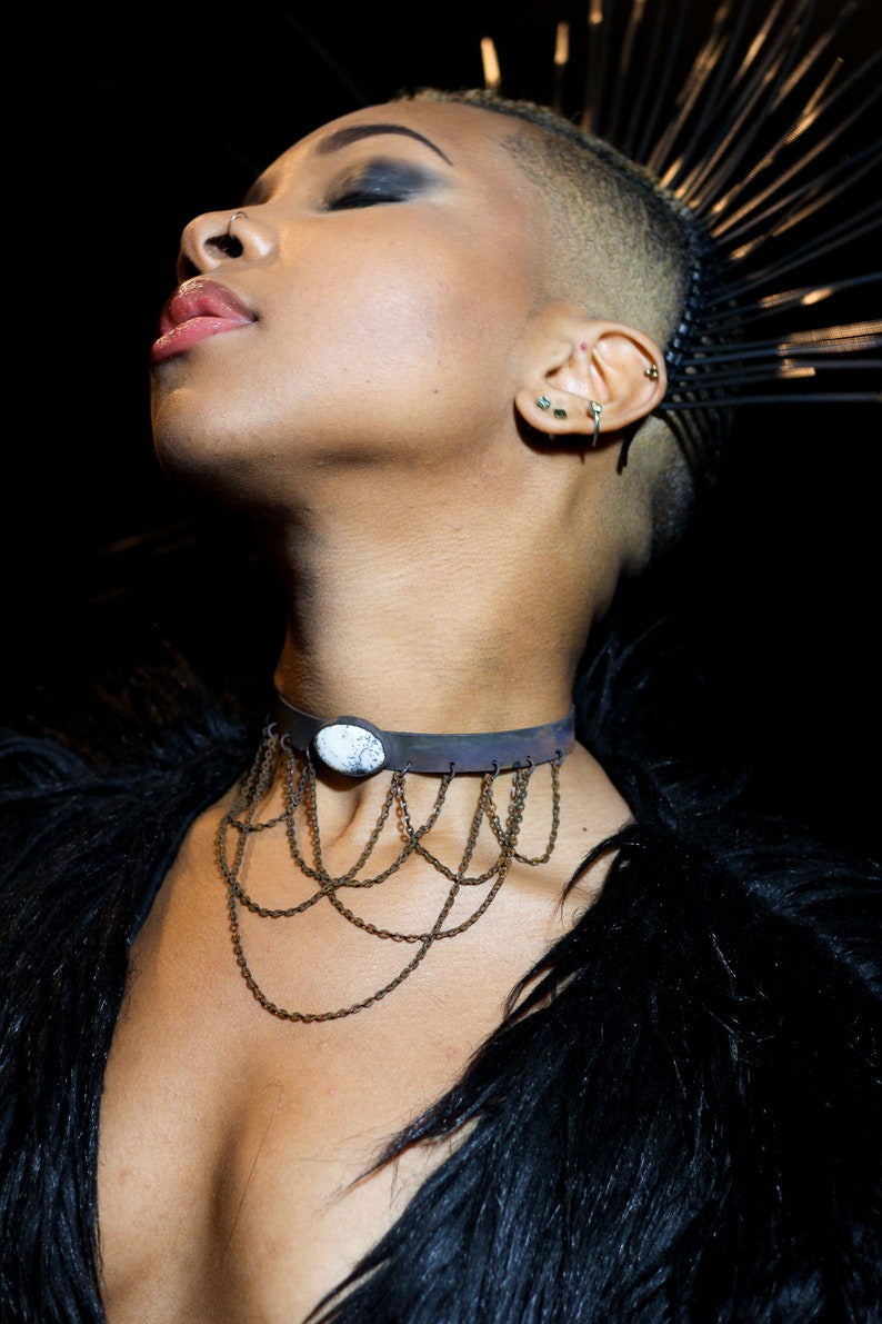 Blackened Copper Collar Moonstone Ophelia Metal Collar Dendritic Agate