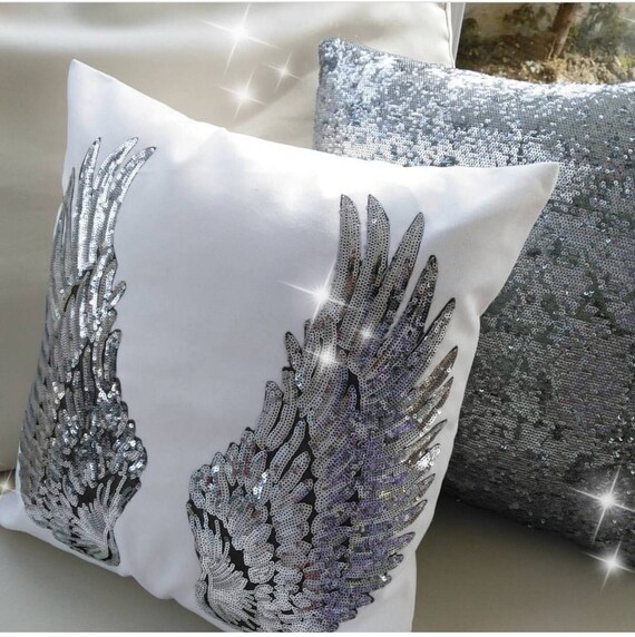 Angel Wings Pillow special wing design pillow silver decor Etsy