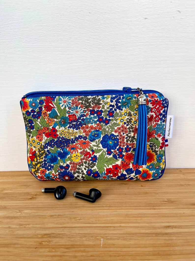 Margaret Annie blue liberty fleece pouch. Phone pouch. Makeup pouch. image 1