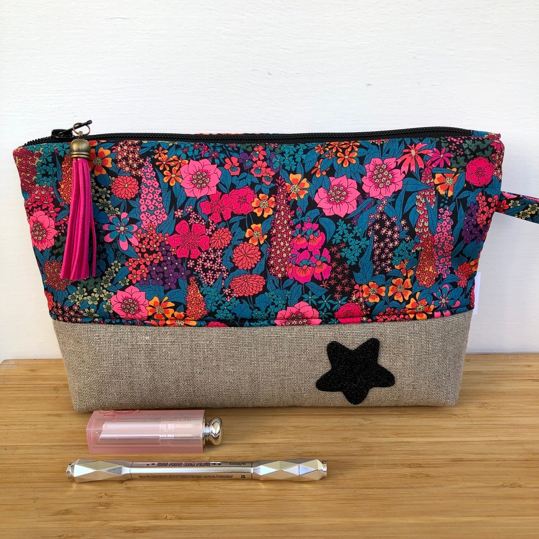 Toiletry Bag in Pink and Blue Liberty Ciara and Natural Linen. - Etsy