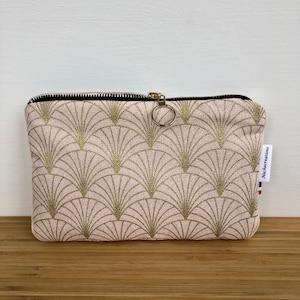 Fleecebeutel aus dickem Canvas mit blassrosa und goldenem geometrischem Aufdruck. Handytasche. Make-up-Beutel