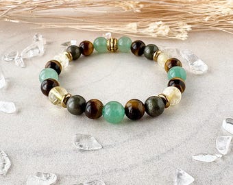 Prosperity Crystal Bracelet, Wealth And Abundance Gemstone Bracelet, Citrine, Aventurine, Tiger's Eye, Pyrite