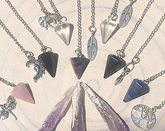 Custom Crystal Pendulum, Gemstone Pendulum, Clear Quartz Pendulum, Dragonfly Pendulum, Amethyst Pendulum, Lapis Lazuli Pendulum