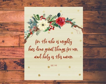 Digital, Christmas, He Who is Mighty, Scripture, Printable, Bible Verse, Holiday, Download, 8x10, 5x7