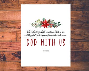 Digital, Christmas, Emmanuel, God with Us, Scripture, Printable, Bible Verse, Holiday, Download, 8x10, 5x7